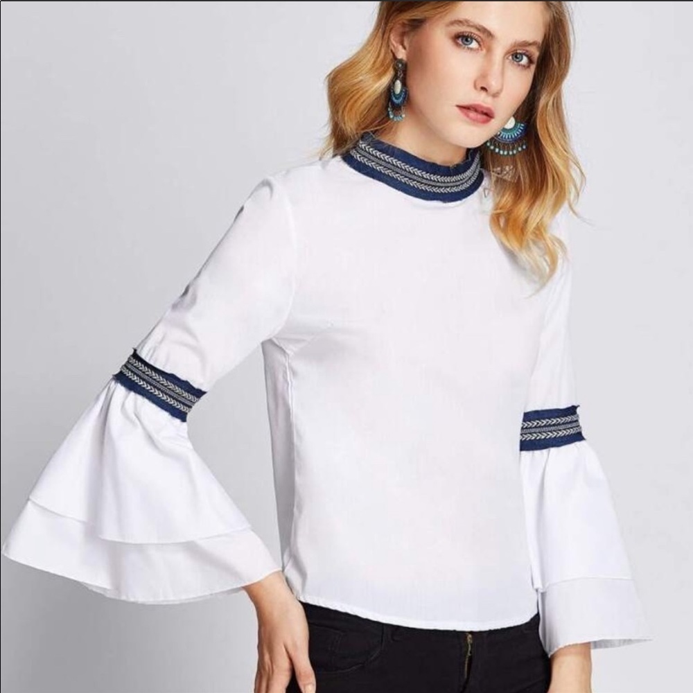 Few Moda Embtroidered Bell Sleeve Blouse White SM